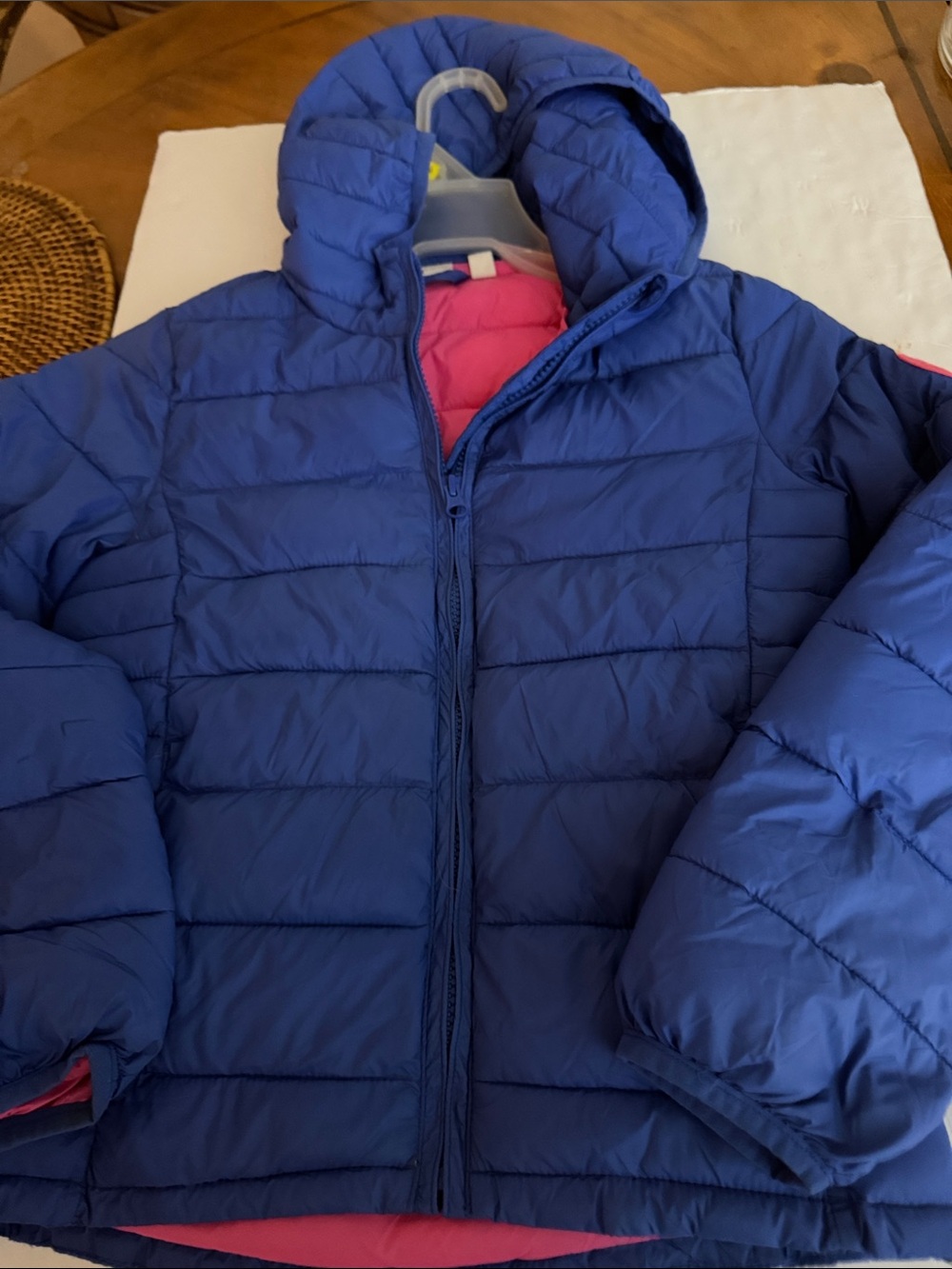 GAP Kids Hooded Puffer Jacket - Royal Blue with Pink Lining